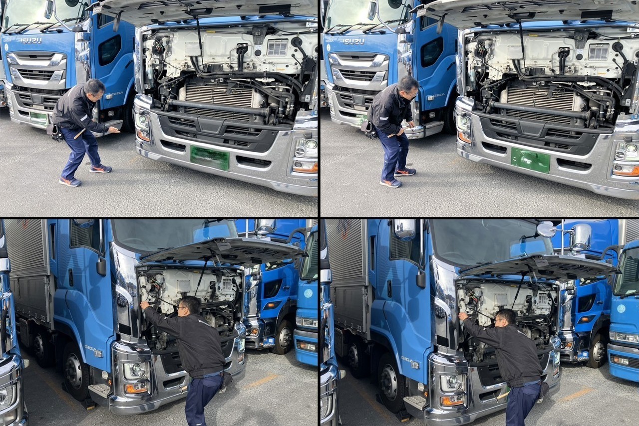 トラックの確認・点検中